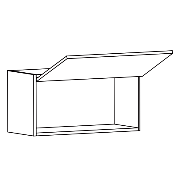 A wall-mounted cabinet with a top-hinged flip-up door.